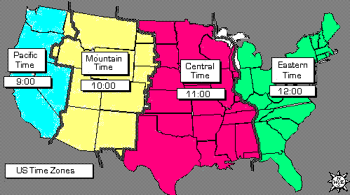 Time zones across the USA.